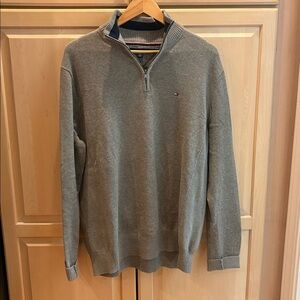 Tommy Hilfiger Men's Gray 100% Cotton Quarter-Zip Sweater - Size XL